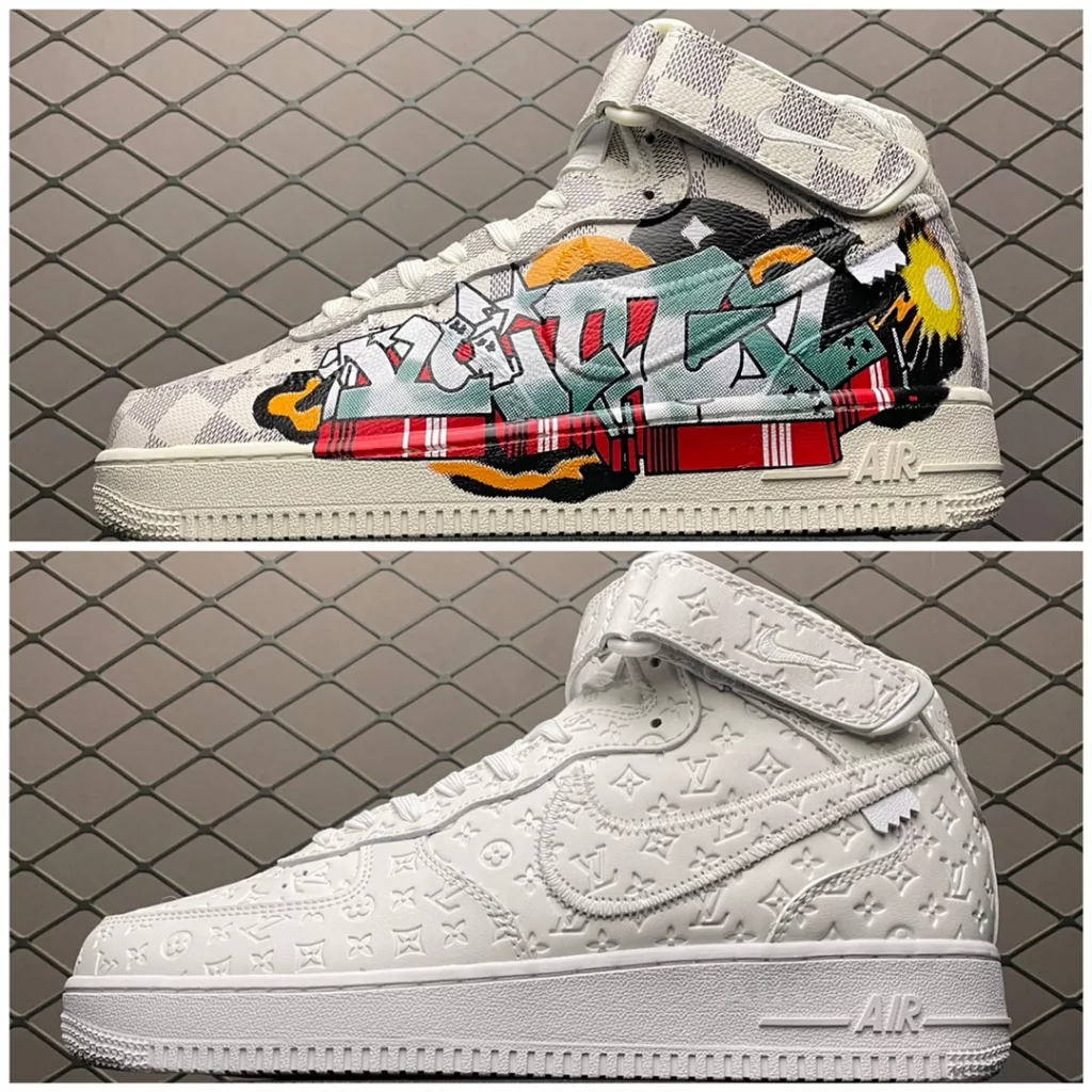 Louis Vuitton x Off-white x NK Air Force 1 LV tripartite co-branded model Air Force 1 mid-top casual sports board shoes Full set of custom shoebox Accessories Size: 36 36.5 37.5 38 38.5 39 40 40.5 41 42 42.5 43 44 45 46