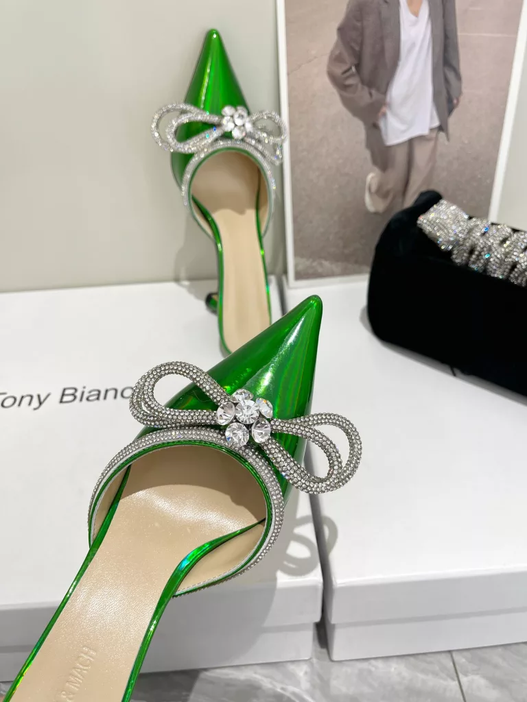 Mach & Mach High Heel Bow Rhinestones<br>Color: Red Silver blue purple green Yellow<br>Heel height :6.5cm Material: Italian leather sole imported special dazzling material<br>Size :34 35 36 37 38 39 40