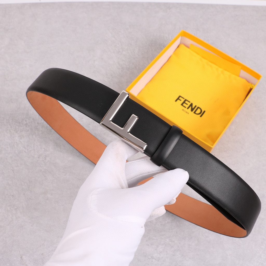 FENDl (Fendi) 38MM wide double-sided imported calfskin production with the original F buckle classic fashion casual trend men's belt exquisite style unique design workmanship details perfect HD real shooting quality assurance