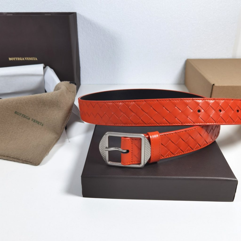 Bottega VenetaMM, Orange 🎀 Made of pure handmade cowhide woven, classic business casual model premium belt  Exquisite handcrafted production.