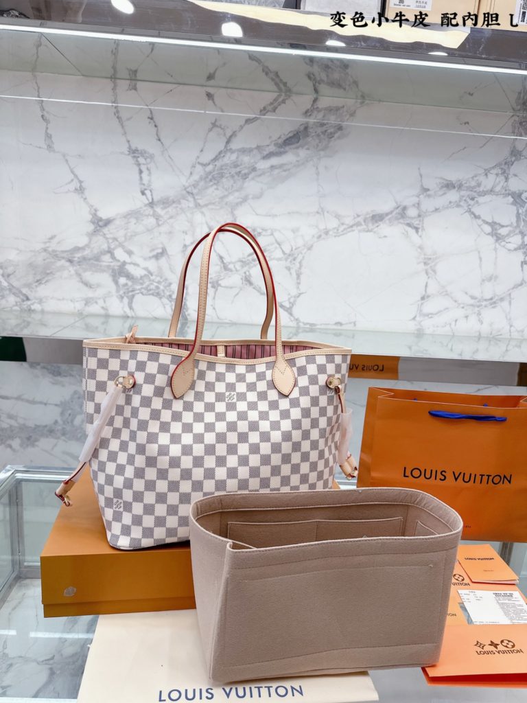 Sealed folding box packaging top replica<br>New upgraded version with inner liner<br>Lv color changing cowhide L's Neverfull medium shopping bag!