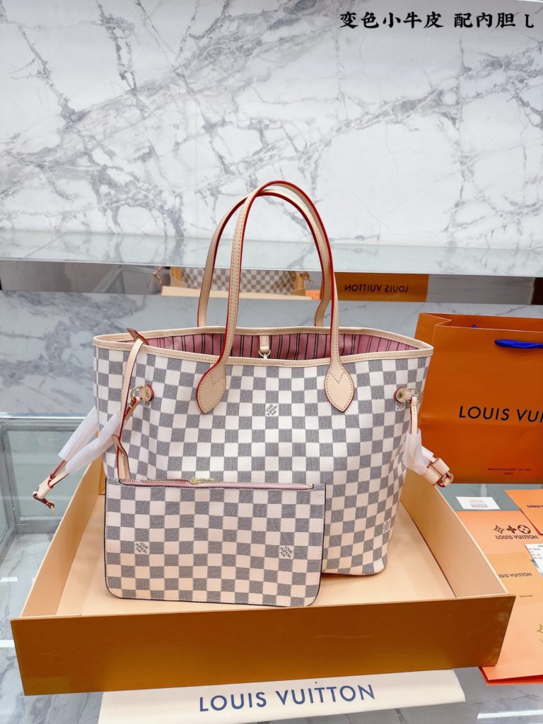 Sealed folding box packaging top replica<br>New upgraded version with inner liner<br>Lv color changing cowhide L's Neverfull medium shopping bag!