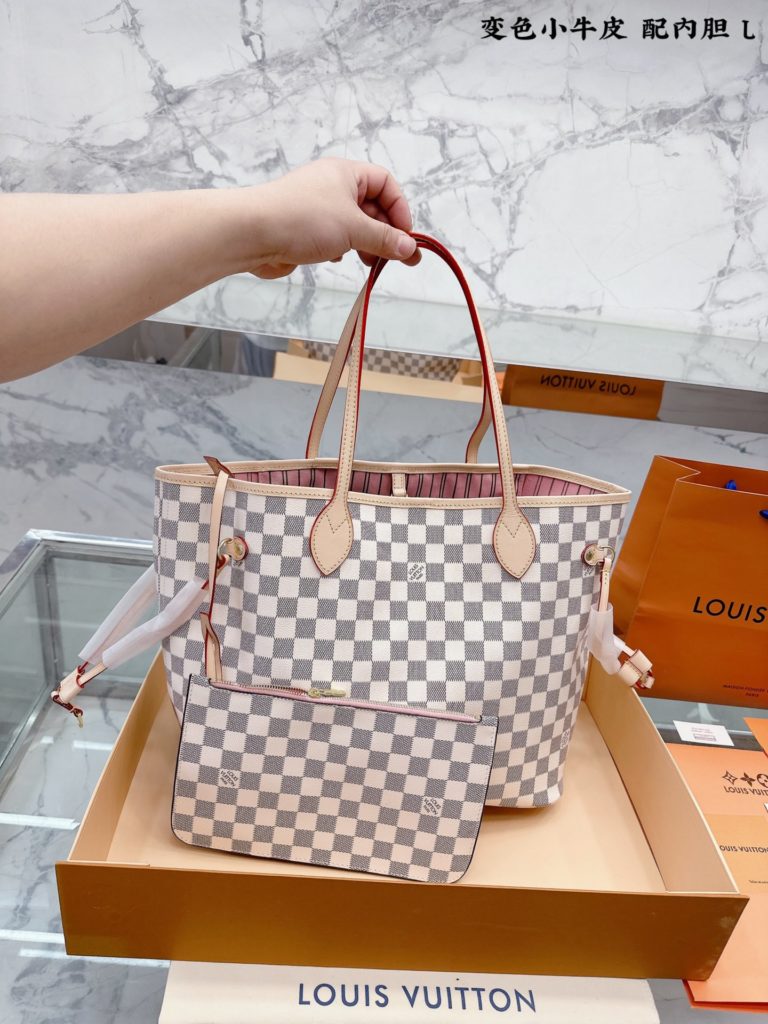 Sealed folding box packaging top replica<br>New upgraded version with inner liner<br>Lv color changing cowhide L's Neverfull medium shopping bag!