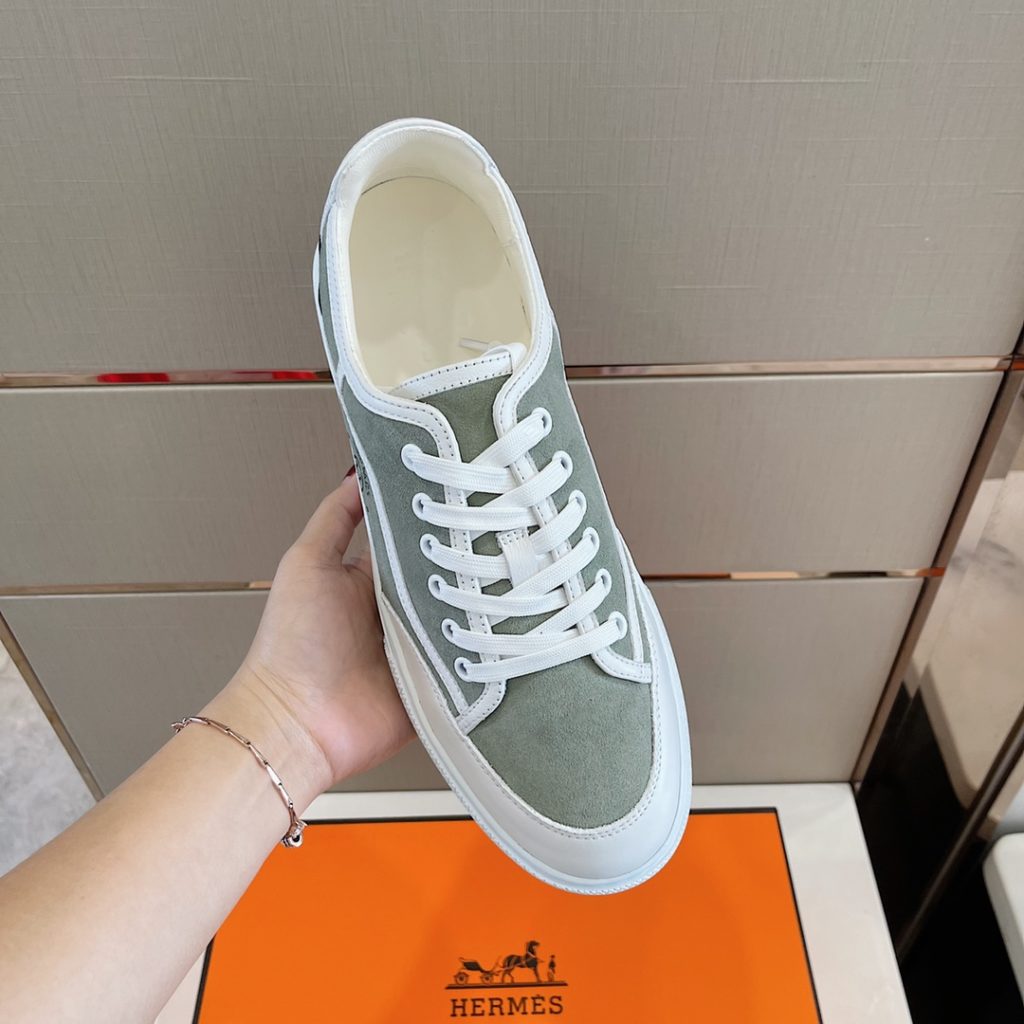 Herme * Emma GET Men's sneakers H Canvas and calfskin sneakers are decorated with the brand logo template cut-out logo. Suitable for spring and summer wear, creating a fashionable look. Cotton canvas and calf leather, goat leather lining, rubber outsole size: 39-44 (38.45 custom made)