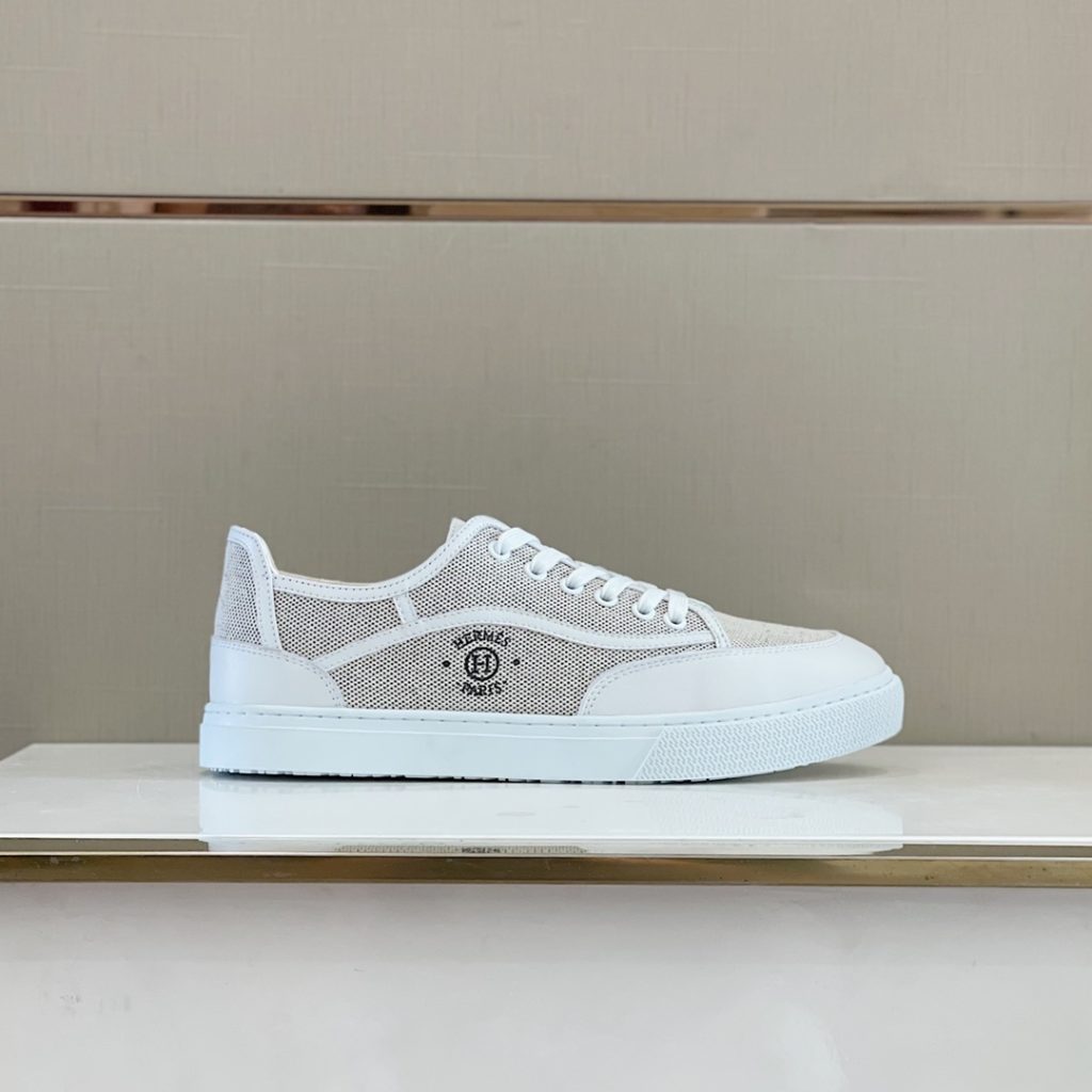 Herme * Emma GET Men's sneakers H Canvas and calfskin sneakers are decorated with the brand logo template cut-out logo. Suitable for spring and summer wear, creating a fashionable look. Cotton canvas and calf leather, goat leather lining, rubber outsole size: 39-44 (38.45 custom made)