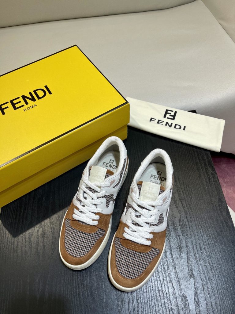 Fendi Match lace-up sneakers. Made of black suede and white leather, with white and black bird check fabric details. Rubber sole with Fendi on the side Size 39-44