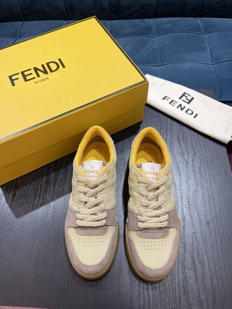 Fendi Match lace-up sneakers. Made of black suede and white leather, with white and black bird check fabric details. Rubber sole with Fendi on the side Size 39-44