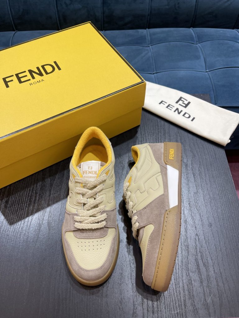 Fendi Match lace-up sneakers. Made of black suede and white leather, with white and black bird check fabric details. Rubber sole with Fendi on the side Size 39-44