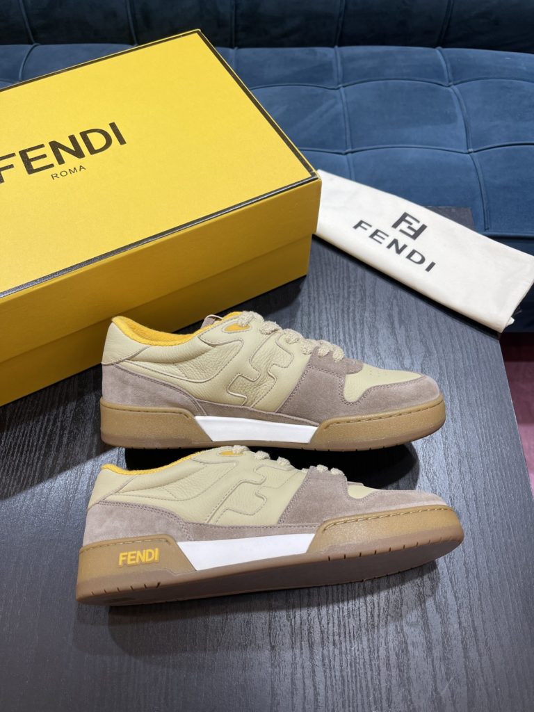 Fendi Match lace-up sneakers. Made of black suede and white leather, with white and black bird check fabric details. Rubber sole with Fendi on the side Size 39-44