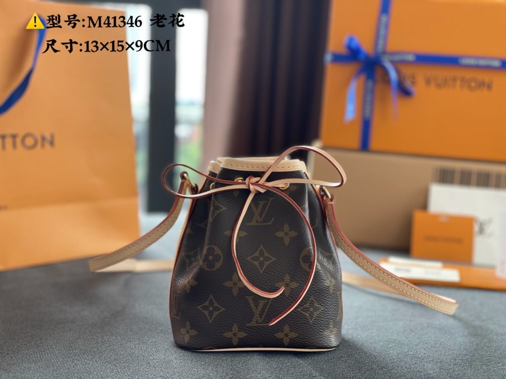 M41346 Old Flower Nano Lockit handbag made of classic Monogram canvas Size: 13 × fifteen × 9CM。