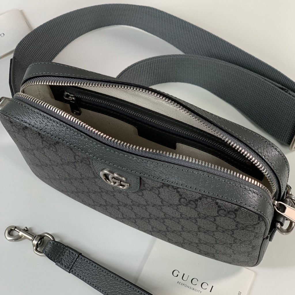 ❤️❤️💛💛 Ophidia series GG shoulder backpack, gray and black GG with gray leather, cotton linen lining, model number 699439 dark gray, size 23.5X16X4.5~