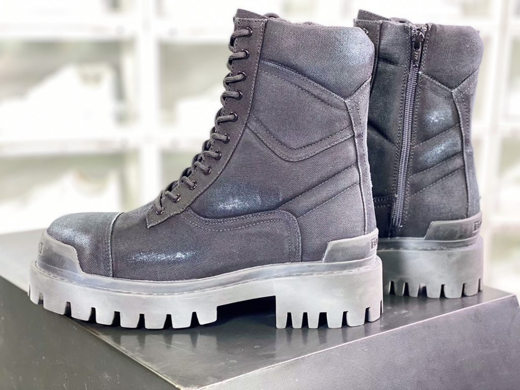 Balenciaga military boots, private molded outsole, antique craftsmanship effect workwear boots 10