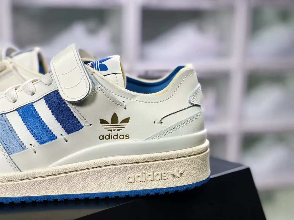 Adidas Clover Originals Forum 84 Low Roman Collection Velcro Low Top Vintage Lace up Versatile Casual Sports Board Shoes Deconstructed Off White Gradient Wash Blue Gold LOGO 