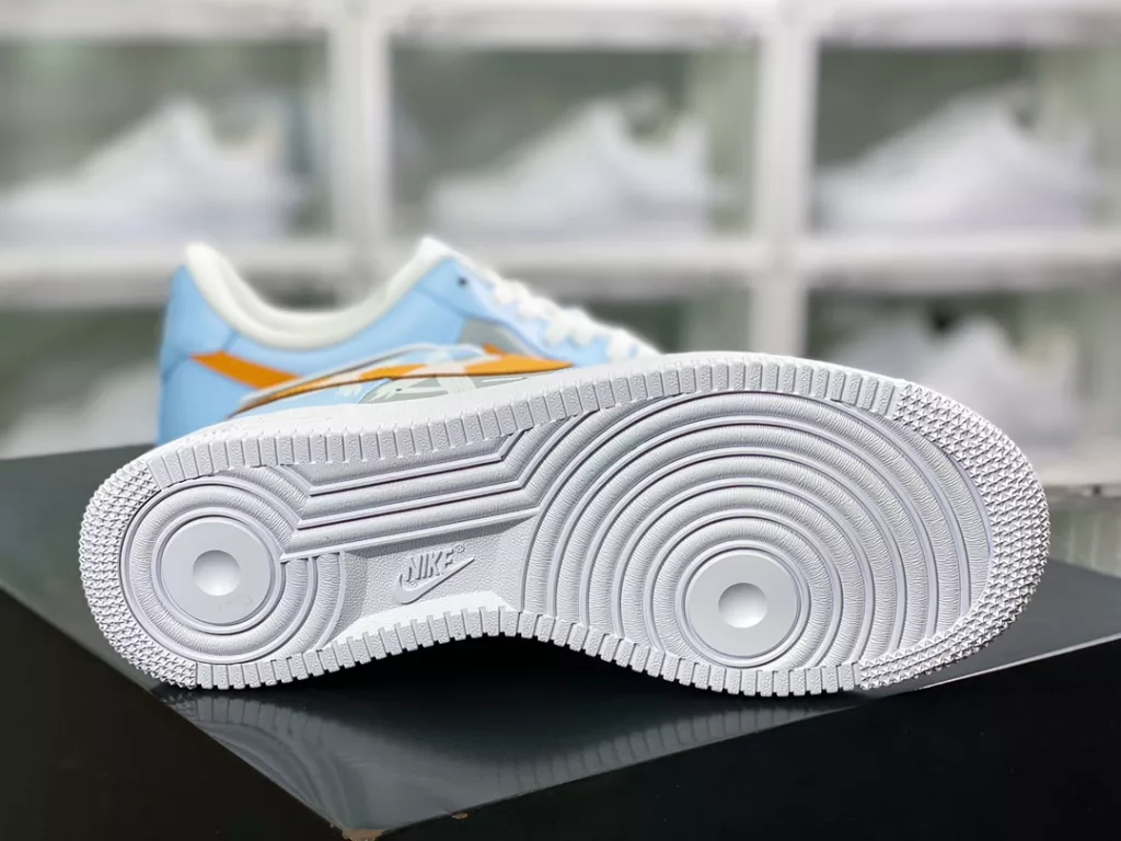 Nike Air Force 1 07 LV8 Air Force One Classic Low top Versatile Casual Sneakers Light Blue Dark Yellow White Black Bear Graffiti 