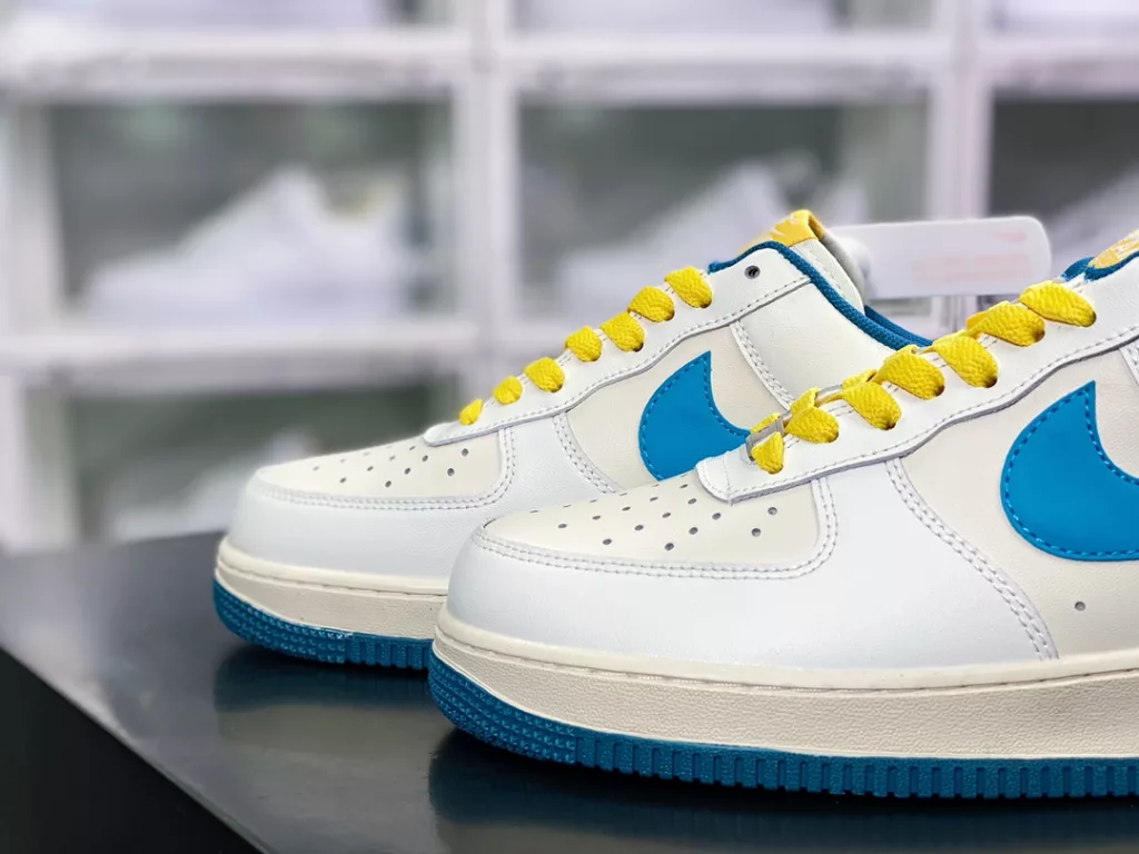 Nike By You Air Force 1'07 Low Retro SP Air Force One Low top Classic Versatile Casual Sneakers Leather White Water Blue Light Yellow 