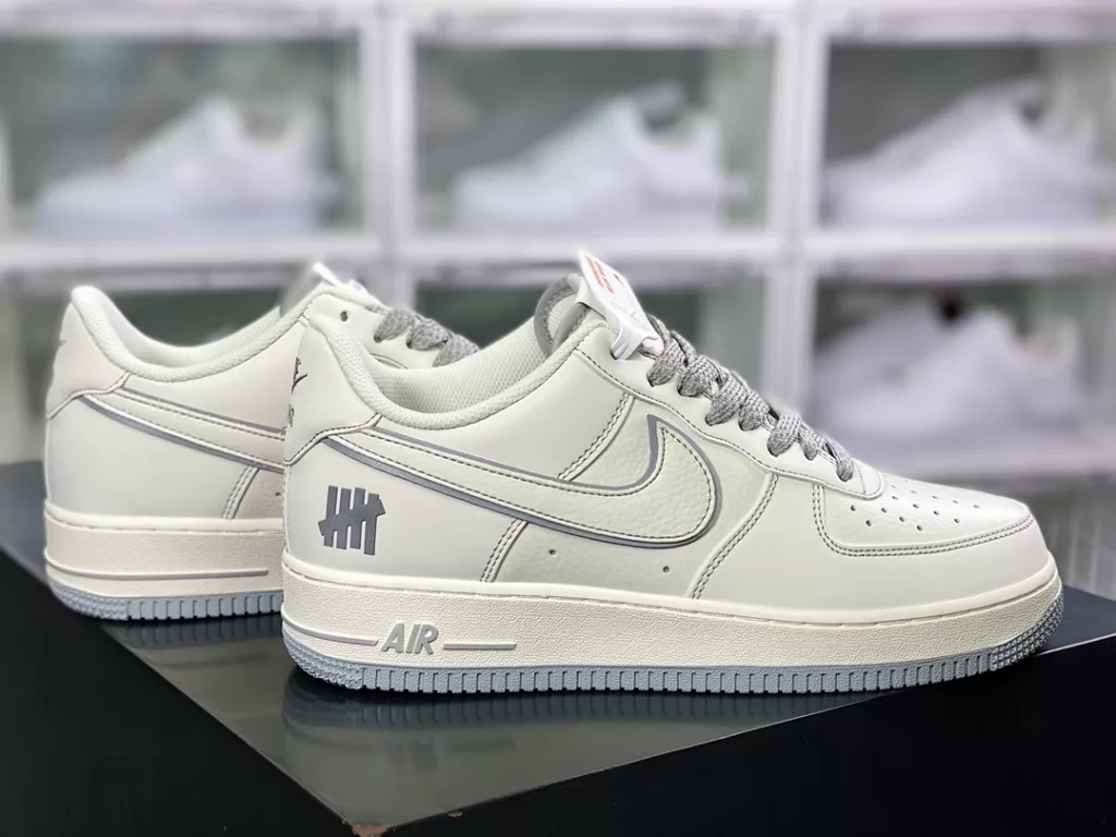 Air Force One Classic Low top Versatile Casual Sports Sneakers Leather Rice Silver Five Bar 3M Reflective 