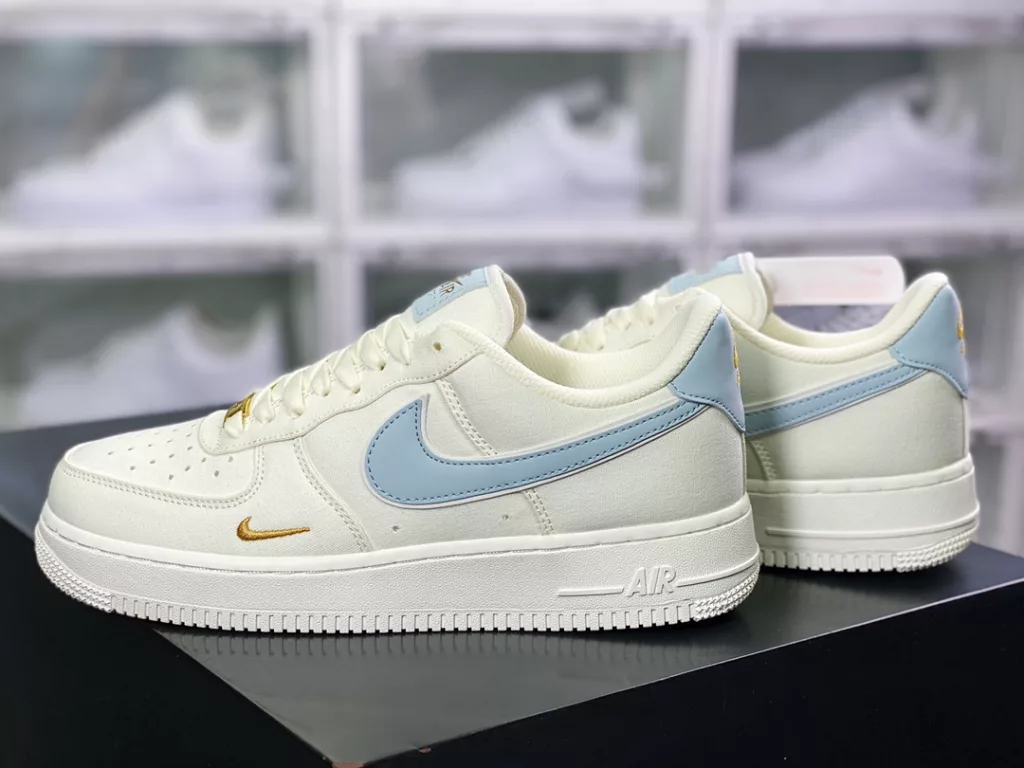 Air Force One Classic Low top Versatile Casual Sports Sneakers Leather Rice Silver Five Bar 3M Reflective 