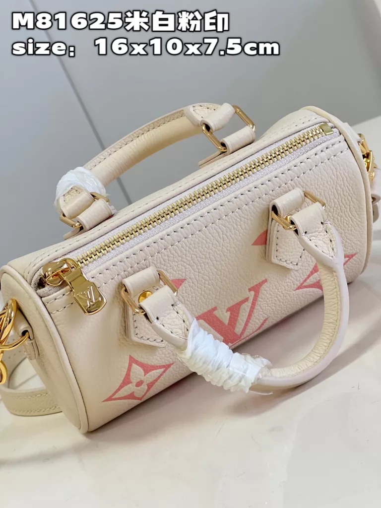 Factory price 540 [Top quality original order] M81625 Cream White Powder Printed Full Leather Pillow Bag Series This Nano Speedy handbag is made of Monogram Imprente leather and features a Monogram pattern through embossing and printing processes. The rolled leather handle, padlock, and rounded design are derived from the Speedy travel bag design introduced in 1930. Size: 16x10x7.5cm.