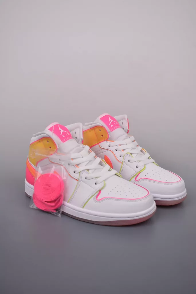 Air Jordan 1 Mid White Yellow Pink Shoes