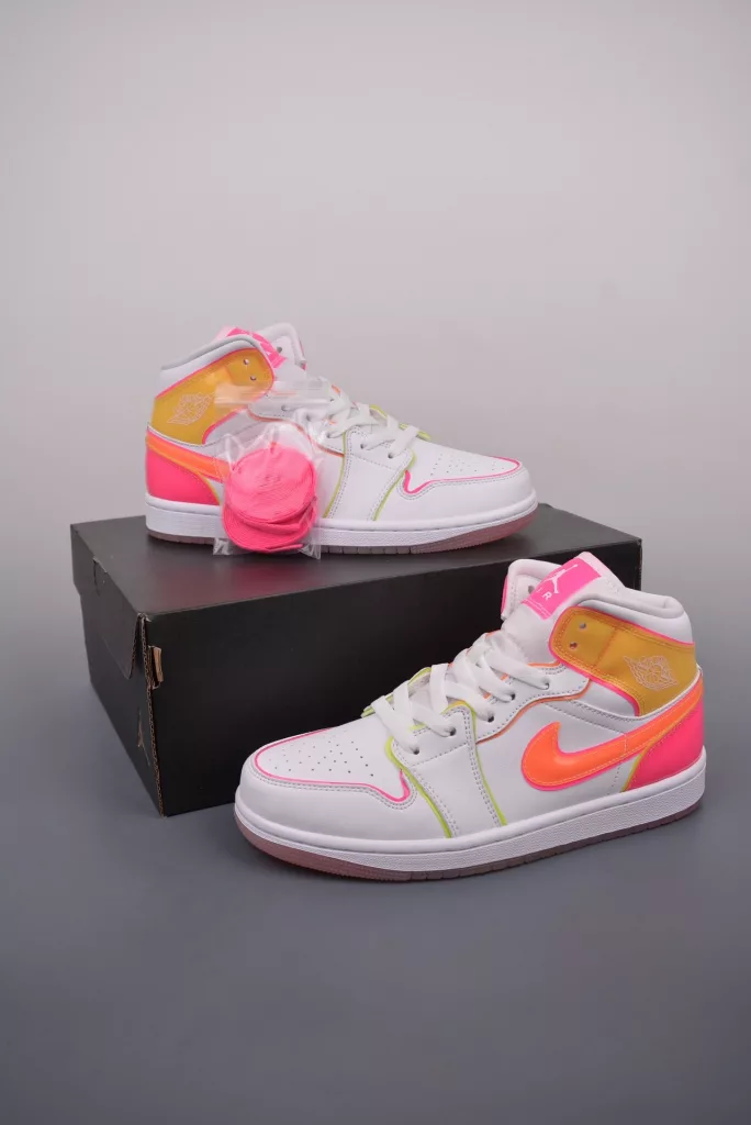 Air Jordan 1 Mid White Yellow Pink Shoes