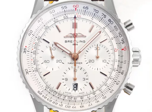 BLS: Breitling's new Navitimer celebrates its 70th anniversary, with a bold new interpretation of the classic watch. Measuring 43mm, the iteration is undoubtedly an authentic Navitimer, with a circular slide rule, baton scale, three subdials and a grooved bezel for easy grip, and the new BLS B01 movement