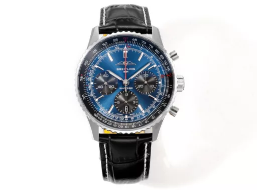 BLS: Breitling's new Navitimer celebrates its 70th anniversary, with a bold new interpretation of the classic watch. Measuring 43mm, the iteration is undoubtedly an authentic Navitimer, with a circular slide rule, baton scale, three subdials and a grooved bezel for easy grip, and the new BLS B01 movement