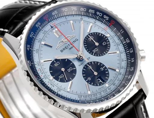 BLS: Breitling's new Navitimer celebrates its 70th anniversary, with a bold new interpretation of the classic watch. Measuring 43mm, the iteration is undoubtedly an authentic Navitimer, with a circular slide rule, baton scale, three subdials and a grooved bezel for easy grip, and the new BLS B01 movement