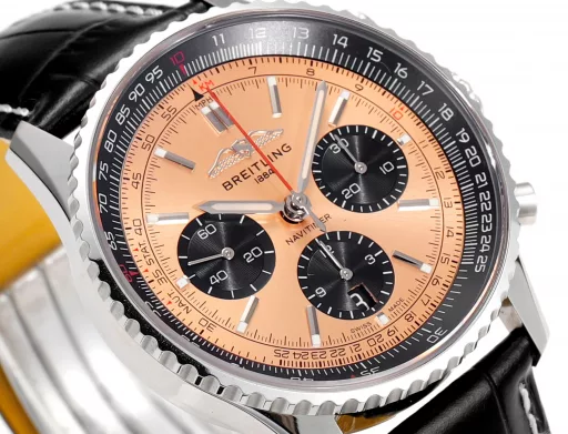 BLS: Breitling's new Navitimer celebrates its 70th anniversary, with a bold new interpretation of the classic watch. Measuring 43mm, the iteration is undoubtedly an authentic Navitimer, with a circular slide rule, baton scale, three subdials and a grooved bezel for easy grip, and the new BLS B01 movement