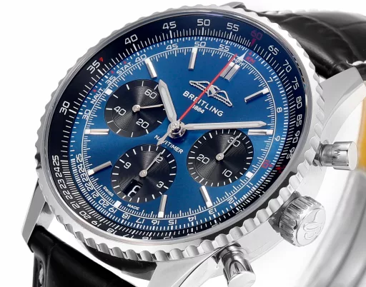 BLS: Breitling's new Navitimer celebrates its 70th anniversary, with a bold new interpretation of the classic watch. Measuring 43mm, the iteration is undoubtedly an authentic Navitimer, with a circular slide rule, baton scale, three subdials and a grooved bezel for easy grip, and the new BLS B01 movement