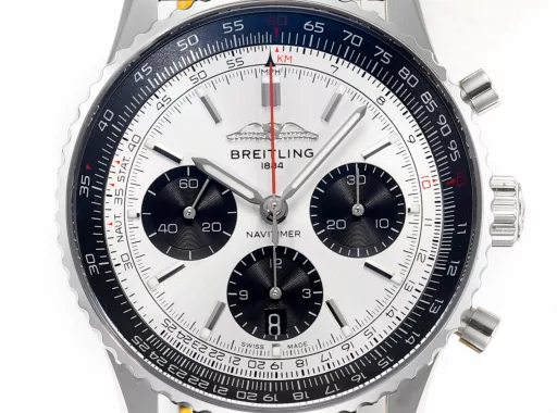 BLS: Breitling's new Navitimer celebrates its 70th anniversary, with a bold new interpretation of the classic watch. Measuring 43mm, the iteration is undoubtedly an authentic Navitimer, with a circular slide rule, baton scale, three subdials and a grooved bezel for easy grip, and the new BLS B01 movement