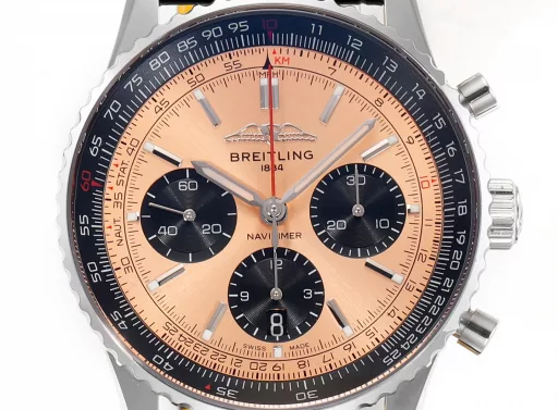 BLS: Breitling's new Navitimer celebrates its 70th anniversary, with a bold new interpretation of the classic watch. Measuring 43mm, the iteration is undoubtedly an authentic Navitimer, with a circular slide rule, baton scale, three subdials and a grooved bezel for easy grip, and the new BLS B01 movement