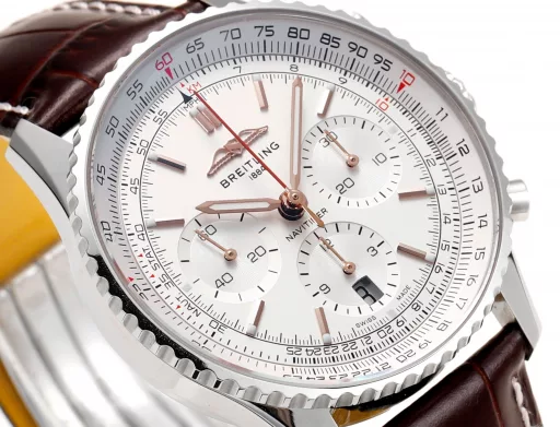 BLS: Breitling's new Navitimer celebrates its 70th anniversary, with a bold new interpretation of the classic watch. Measuring 43mm, the iteration is undoubtedly an authentic Navitimer, with a circular slide rule, baton scale, three subdials and a grooved bezel for easy grip, and the new BLS B01 movement