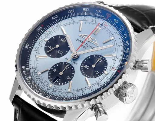 BLS: Breitling's new Navitimer celebrates its 70th anniversary, with a bold new interpretation of the classic watch. Measuring 43mm, the iteration is undoubtedly an authentic Navitimer, with a circular slide rule, baton scale, three subdials and a grooved bezel for easy grip, and the new BLS B01 movement