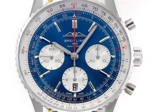 BLS: Breitling's new Navitimer celebrates its 70th anniversary, with a bold new interpretation of the classic watch. Measuring 43mm, the iteration is undoubtedly an authentic Navitimer, with a circular slide rule, baton scale, three subdials and a grooved bezel for easy grip, and the new BLS B01 movement