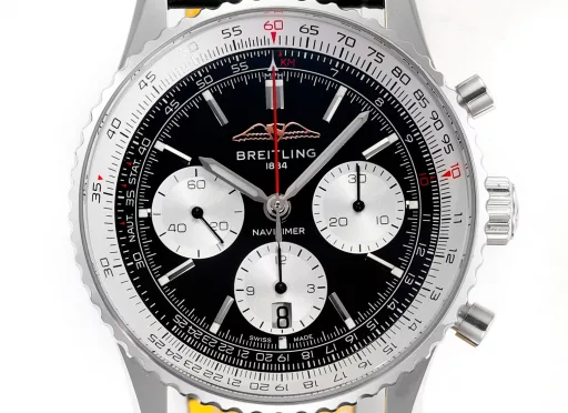 BLS: Breitling's new Navitimer celebrates its 70th anniversary, with a bold new interpretation of the classic watch. Measuring 43mm, the iteration is undoubtedly an authentic Navitimer, with a circular slide rule, baton scale, three subdials and a grooved bezel for easy grip, and the new BLS B01 movement