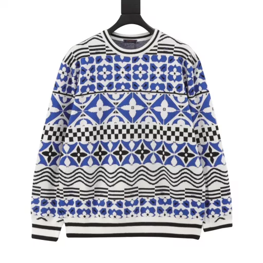 Louis Vuitton 23Fw Geometric Jacquard Knitted SweaterMade of 800g wool blended fabricImported machine operation