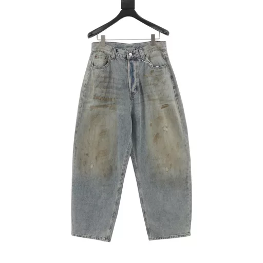 Acne Studios FW24 distressed dirty denim trousersThe same style as Ma Sichun's Acne mid-rise distressed mud-dyed jeans, classic five-pocket design, with a super loose silhouette, unisex