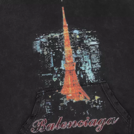 Balenciaga 24Fw Tokyo Tower direct-injection printing damaged washed distressed hooded sweatshirtAll original development pays attention to details Correct 450g fixed-woven and dyed cotton double yarn tight cotton fabric Soft and comfortableImported Kangli direct-injection printing color ZP consistent Clear and firm without hand feeling Fixed dyed thread No color difference and no deformation Worn details ZP consistentWashed and distressed garments Super heavy craftsmanship Good color fastness ZP consistentOS ultra-loose drop shoulder version, easy for men and women to control