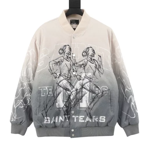 Saint michael tears retro american baseball uniform full print vintage cotton jacket