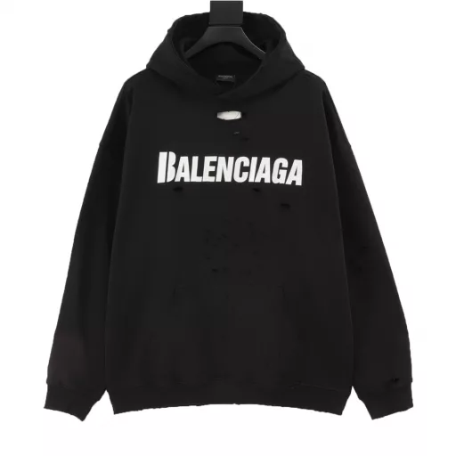 Balenciaga Cracked Letters Hole Hooded Artistic HoodieBrick Cabinet Synchronized in Autumn and Winter. Welcome to compare. The fabric is made of Paris ZP custom-woven and dyed all-cotton washed sweater, with clear fabric texture,soft and comfortable. The thread is custom-woven and dyed without color difference.The classic letter LOGO uses a precision screen. Imported n environmentally friendly rubber paddle. Cracked pattern printing, the effect is three-dimensional.The ready-made garment is positioned with artistic worn holes, hem threads, hat brim, and pocket openings are hand-worn retro. Restore the brick cabinet,The pattern uses the OS loose drop shoulder pattern. Unisex style